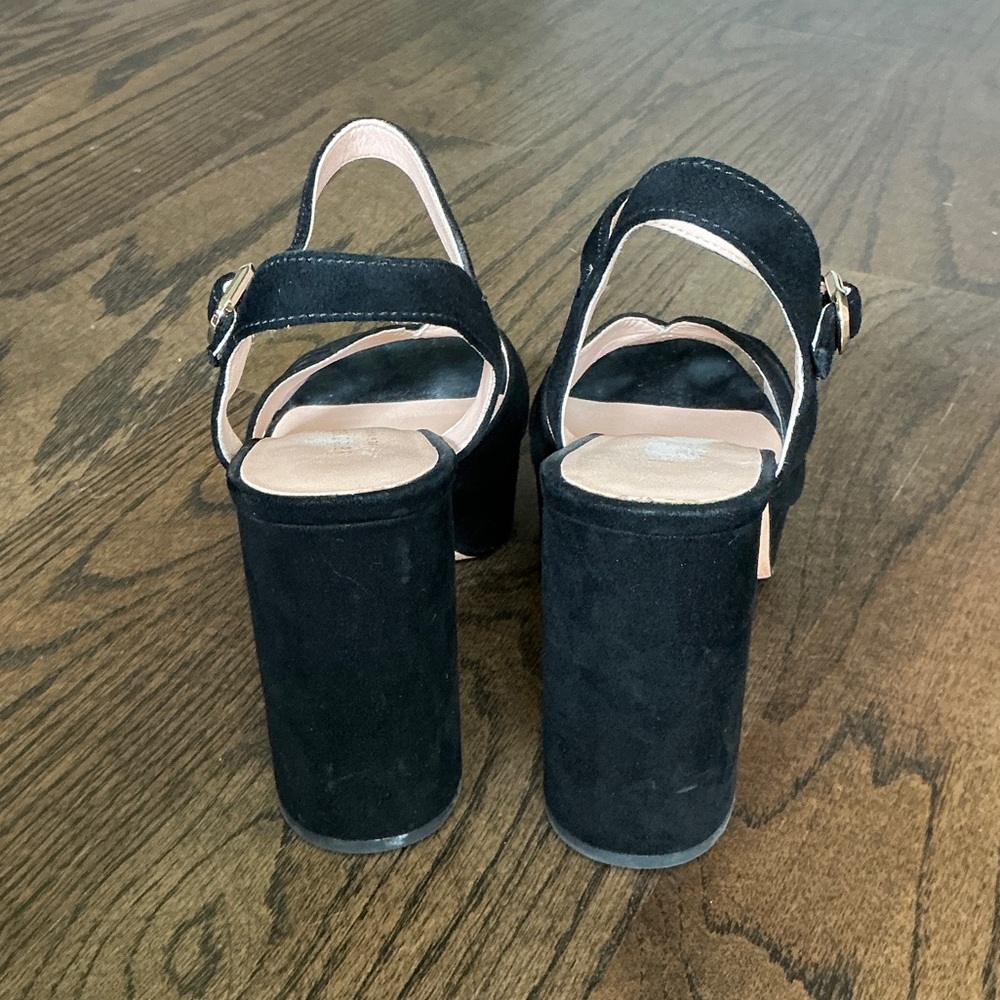 kate spade Black Suede Platform Block Heel Sandals - Picture 3 of 8